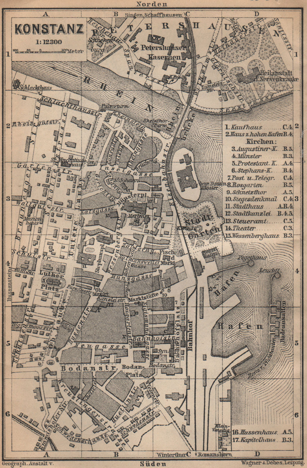 CONSTANCE / KONSTANZ. town city stadt plan. Germany karte. BAEDEKER 1907 map